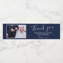 Elegant Navy Blue Wedding Danke Foto Wasserflaschenetikett
