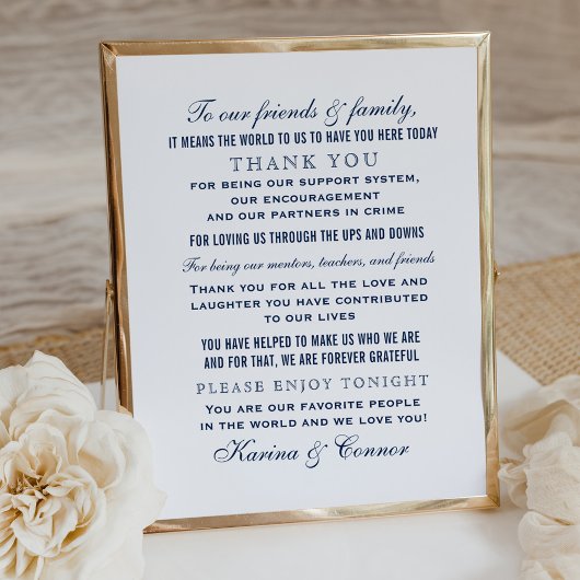 Elegant Navy Blue Wedding Dankeschön Nachricht Poster