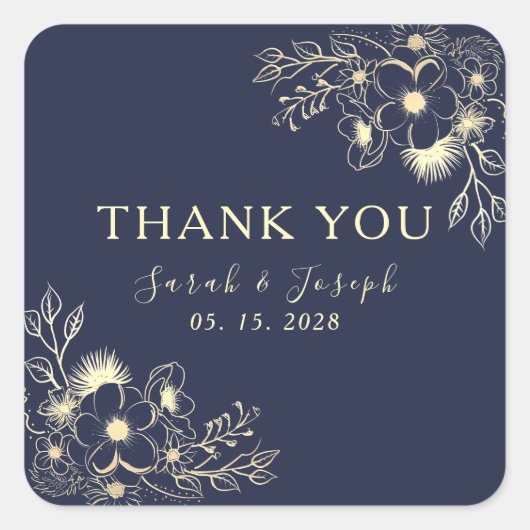 Elegant Navy Blue Wedding Dankeschön Sticker (Vorderseite)