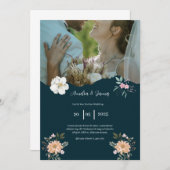 Elegant Navy Blue Wedding Einladung (Vorne/Hinten)