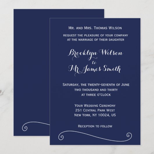 Elegant Navy Blue Wedding Einladung (Vorne/Hinten)