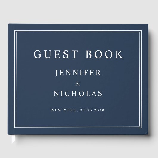 Elegant Navy Blue Wedding Gästebuch (Vorderseite)