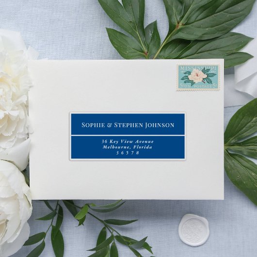 Elegant Navy Blue Wedding Guest Address Aufkleber