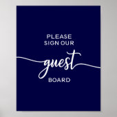 Elegant Navy Blue Wedding Guest Board Sign Poster (Vorne)