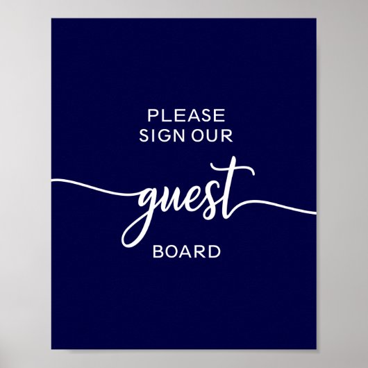 Elegant Navy Blue Wedding Guest Board Sign Poster (Vorne)