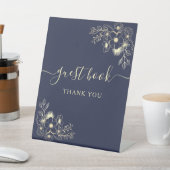 Elegant Navy Blue Wedding Guest Book Sign Sockelschild (In SItu)