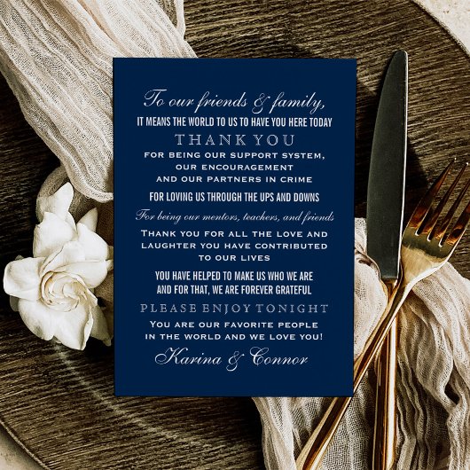 Elegant Navy Blue Wedding Guest Dankeskarte