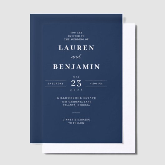 Elegant Navy Blue Wedding Invitation Pergament Einladungen (Versetzt)