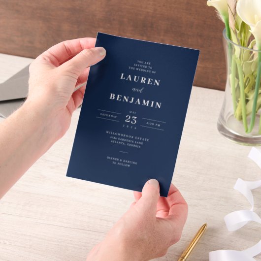 Elegant Navy Blue Wedding Invitation Pergament Einladungen (Handgehalten)