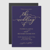 Elegant Navy Blue Wedding Magneteinladung (Vorne/Hinten)