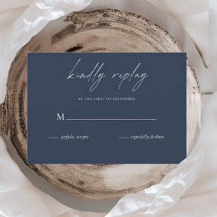 Elegant Navy Blue Wedding Minimalistisches Skript RSVP Karte