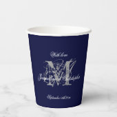 Elegant Navy Blue Wedding Monogram Name Chic Pappbecher (Rückseite)