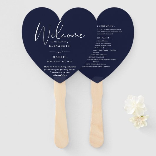 Elegant Navy Blue Wedding Program Heart Fächer (Vorne und Hinten)