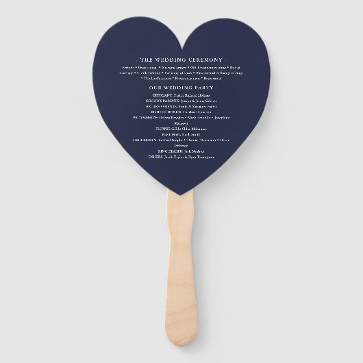 Elegant Navy Blue Wedding Program Heart Fächer (Rückseite)