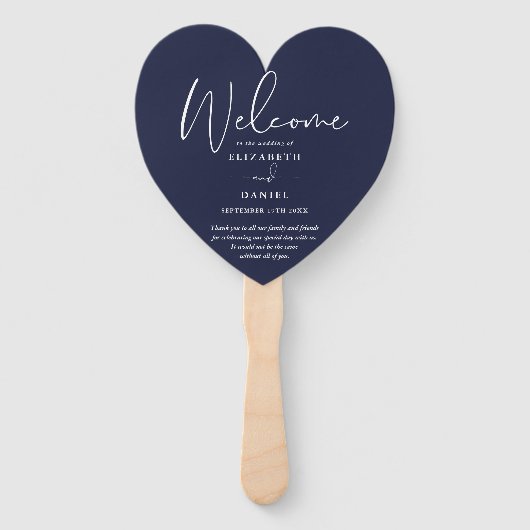 Elegant Navy Blue Wedding Program Heart Fächer (Vorderseite)
