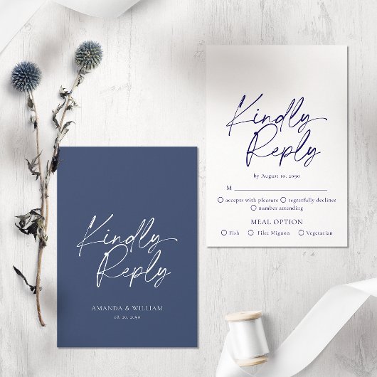 Elegant Navy Blue Wedding RSVP Card - Freundliche