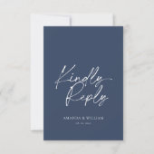 Elegant Navy Blue Wedding RSVP Card - Freundliche (Vorderseite)