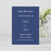 Elegant Navy Blue Wedding Save the Date (Stehend Vorderseite)