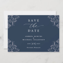 Elegant Navy Blue Wedding Save the Date Cards