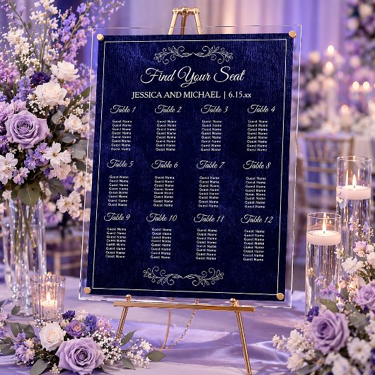 Elegant Navy Blue Wedding Seating Chart  Acrylschild