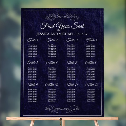 Elegant Navy Blue Wedding Seating Chart  Acrylschild (Neutral)