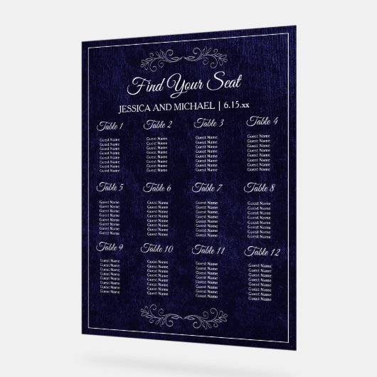 Elegant Navy Blue Wedding Seating Chart Acrylschild (Winkel)