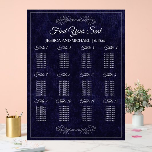 Elegant Navy Blue Wedding Seating Chart  Acrylschild (Hochzeit)