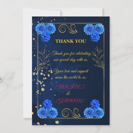 Elegant Navy Blue Wedding Thank You Template Dankeskarte (Vorderseite)
