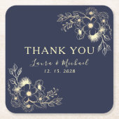 Elegant Navy Blue Wedding Vielen Dank Rechteckiger Pappuntersetzer (Vorderseite)