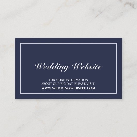 Elegant Navy Blue Wedding Website Begleitkarte (Vorderseite)