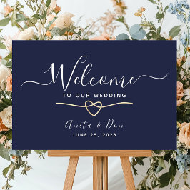 Elegant Navy Blue Wedding Willkommen Poster