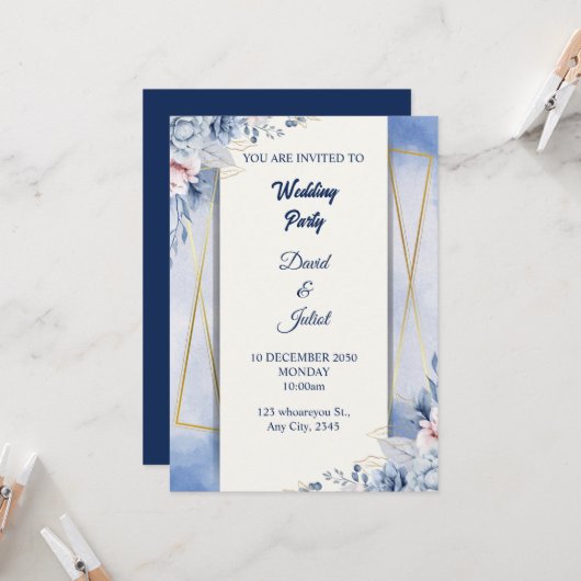 Elegant Navy Blue & White Einladung (Vorderseite/Rückseite Beispiel)