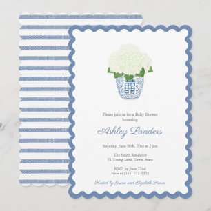 Elegant Navy Blue White Hydrangea Baby Boy Dusche Einladung