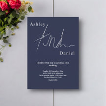 Elegant Navy Blue White Modern Simple Wedding