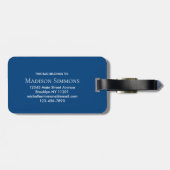 Elegant Navy Blue White Monogram Script Name Gepäckanhänger (Rückseite horizontal)