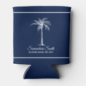 Elegant Navy Blue White Palm Tree Personalisiert Dosenkühler (Vorderseite)