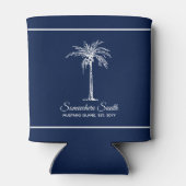 Elegant Navy Blue White Palm Tree Personalisiert Dosenkühler (Rückseite)