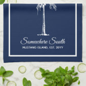 Elegant Navy Blue White Palm Tree Personalisiert Geschirrtuch (Gefaltet)