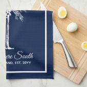 Elegant Navy Blue White Palm Tree Personalisiert Geschirrtuch (Viertel Falte)