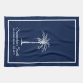Elegant Navy Blue White Palm Tree Personalisiert Geschirrtuch (Horizontal)