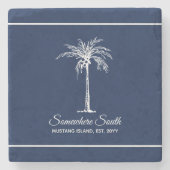 Elegant Navy Blue White Palm Tree Personalisiert Steinuntersetzer (Vorderseite)