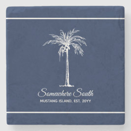 Elegant Navy Blue White Palm Tree Personalisiert Steinuntersetzer