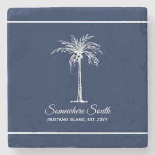 Elegant Navy Blue White Palm Tree Personalisiert Steinuntersetzer