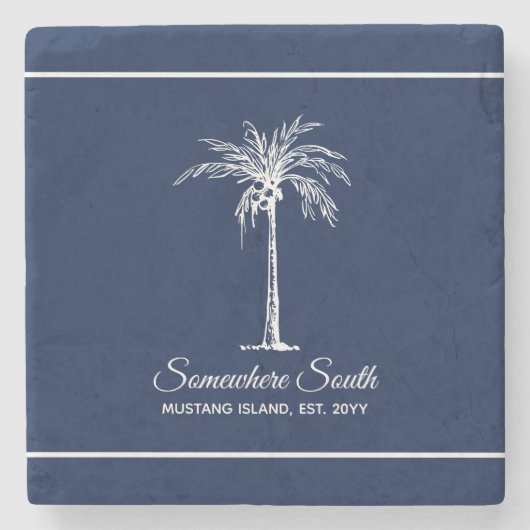 Elegant Navy Blue White Palm Tree Personalisiert Steinuntersetzer (Vorderseite)