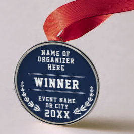 Elegant Navy Blue White Recognition Business Medal Ornament Aus Metall