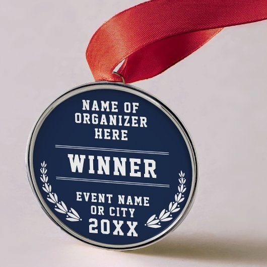 Elegant Navy Blue White Recognition Business Medal Ornament Aus Metall