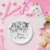 Elegant Navy Blue White Rose Frohe Weihnachten Pappteller (Party)