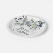 Elegant Navy Blue White Rose Frohe Weihnachten Pappteller (Schrägansicht)