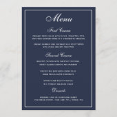 Elegant Navy Blue White Script Wedding Menu Menükarte (Vorderseite)