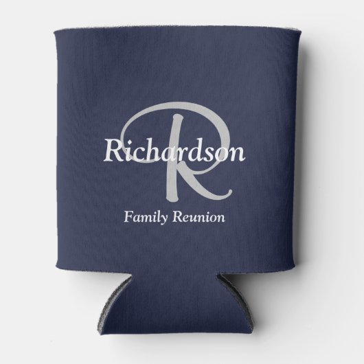Elegant Navy Blue White Silver Gray Mit Monogramm Dosenkühler (Vorderseite)